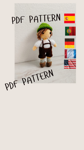 Cute Easter Peasent Boy CROCHET Tutorial PDF Pattern in US English, German, French, Portuguese and Spanish,Amigurumi Crochet Pattern in Pdf