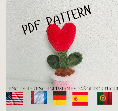 Crochet  Flower Plant in Pot Pattern, Flower Pot Crochet Pattern Amigurumi Tutorial PDF  US English, German, Spanish,French &Portuguese