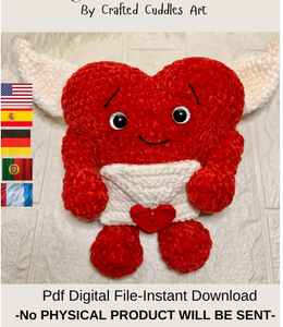 Crochet  Heart Plushie  pattern in US English, German, Spanish,French and Portuguese, Heart Crochet Pdf tutorial pattern.