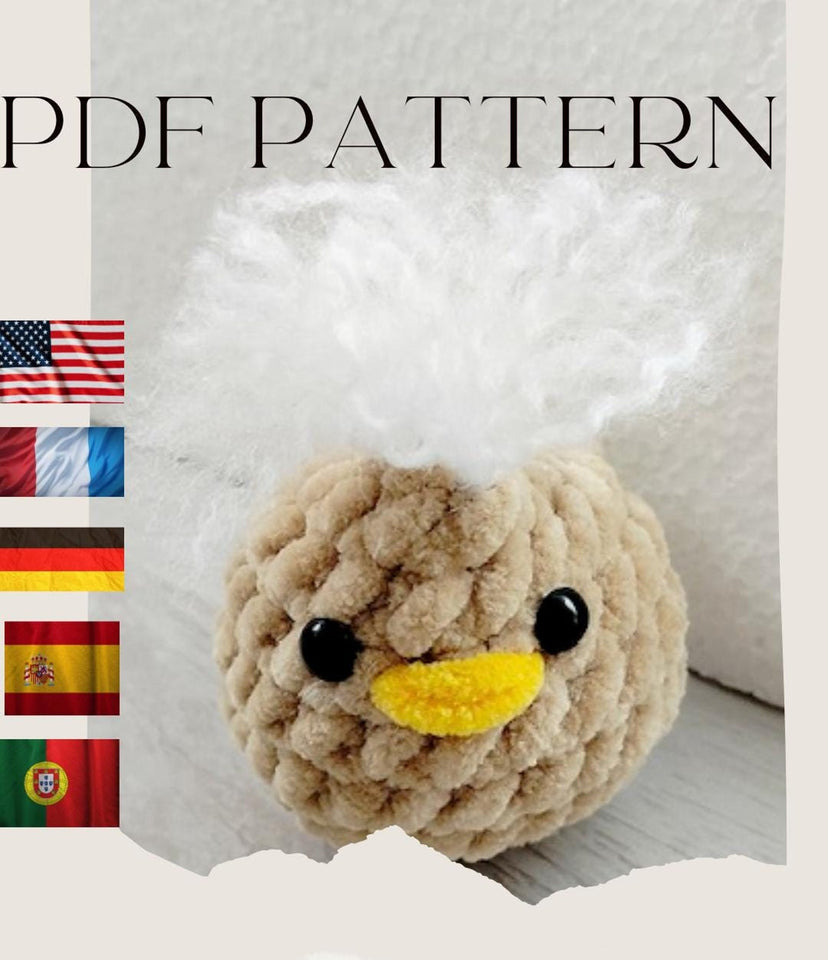 Baby Chicken CROCHET PATTERN is written in US English, German, French, Portuguese and Spanish, Instant Download