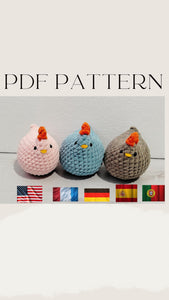 Chubby 3 in 1 Chicken Crochet PATTERN in PDF in US English, German, French, Portuguese and Spanish,Hen Crochet Pattern, Chicken Crochet pdf.