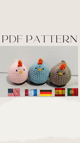 Chubby  Chicken Crochet PATTERN in PDF in US English, German, French, Portuguese and Spanish,Hen Crochet Pattern, Chicken Crochet pdf.