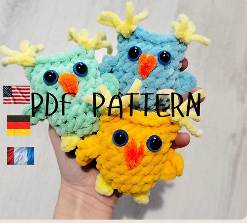 Owl Crochet  Amigurumi Crochet Pattern in US English,French and German