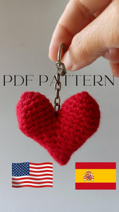 Crochet Pattern for Valentine Keychain Heart PDF Pattern in US English and Spanish,Easy Love Heart Keychain,Valentine Gift Keyring Pattern