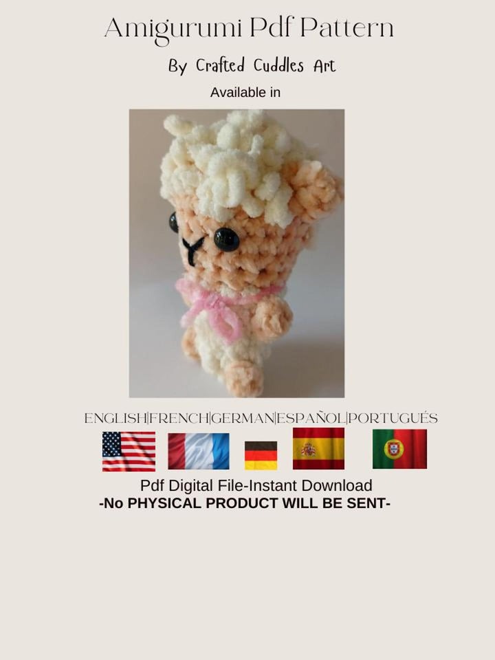 Sheep Crochet Amigurumi Pattern PDF in 5 Languages US English, German, Spanish, French & Portuguese, Farm Animal Crochet Pattern