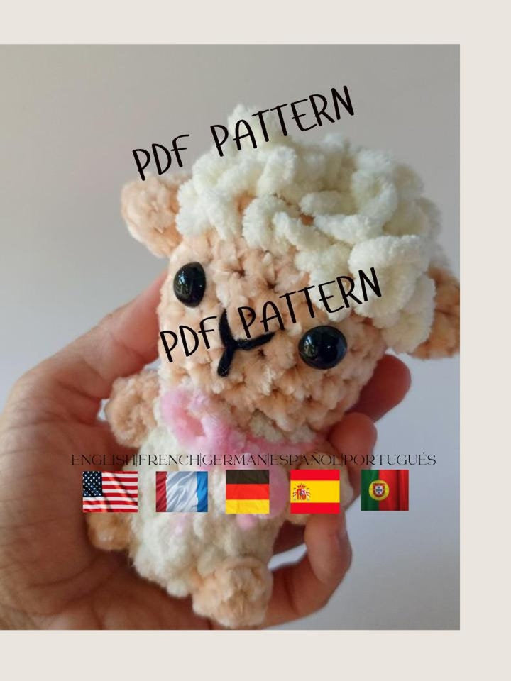 Sheep Crochet Amigurumi Pattern PDF in 5 Languages US English, German, Spanish, French & Portuguese, Farm Animal Crochet Pattern