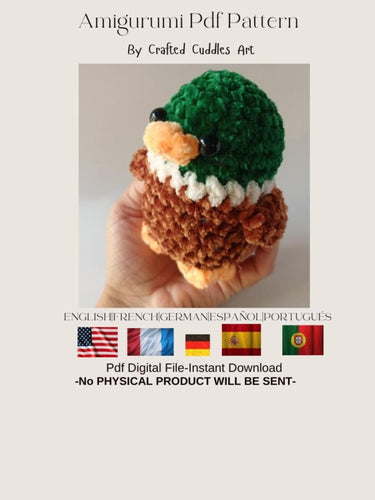 Duck Crochet Amigurumi Pattern PDF in 5 Languages US English, German, Spanish, French and Portuguese, Farm Animal Crochet Pattern