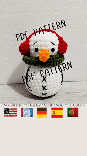 Snowman Tutorial Crochet PDF Pattern in in PDF US English, German, Spanish, French and Portuguese, Christmas Crochet Pattern