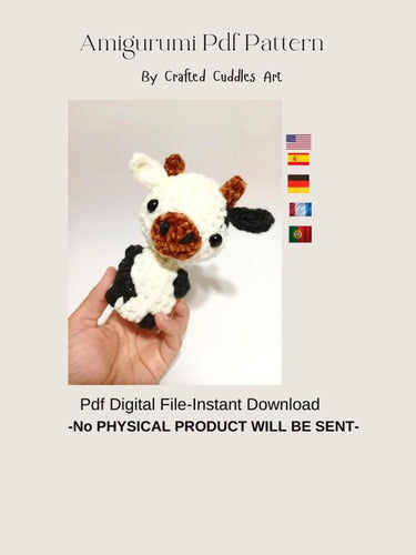 Cow Crochet Amigurumi pattern PDF in 5 Languages US English, German, Spanish, French and Portuguese ,Farm Animal Crochet Pattern