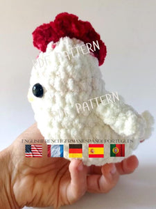 Chicken Crochet Amigurumi pattern PDF in 5 Languages US English, German, Spanish, French and Portuguese, Roster Crochet Pattern PDF