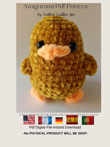 Duck Crochet Amigurumi Pattern PDF in 5 Languages US English, German, Spanish, French and Portuguese, Yellow Duck Crochet Pattern.