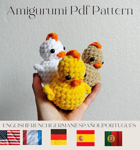 Mini Chickens CROCHET Tutorial PDF Pattern in US English, German, French, Portuguese and Spanish, Baby Chicks Crochet Pattern Amigurumi Pdf